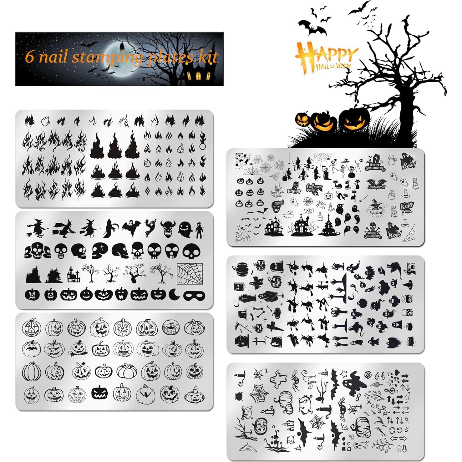 Kit de Estampado de Uñas Halloween JERCLITY 6 Piezas
