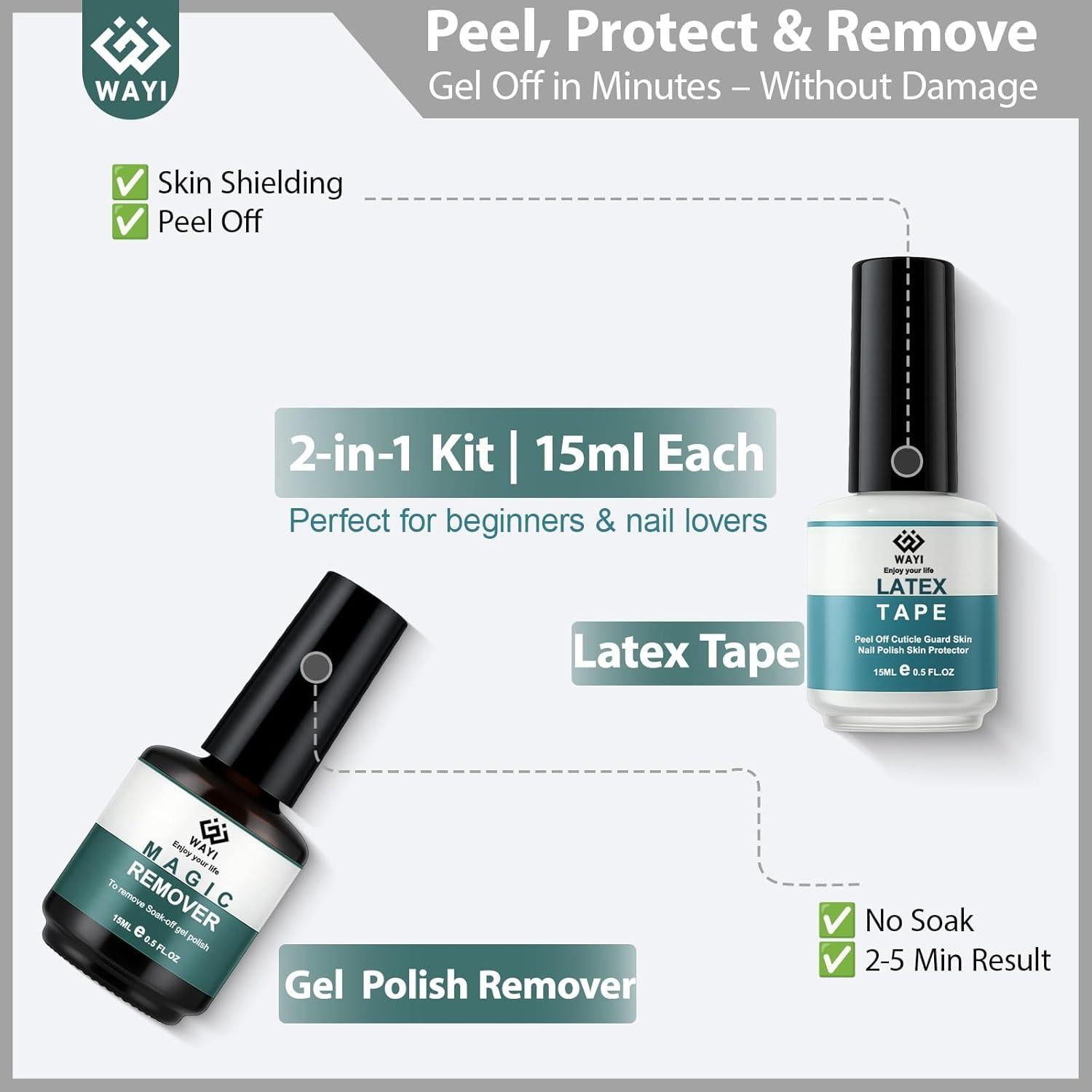 Kit Quitacutículas de Gel WAYI - 8 Piezas, Remoción Rápida