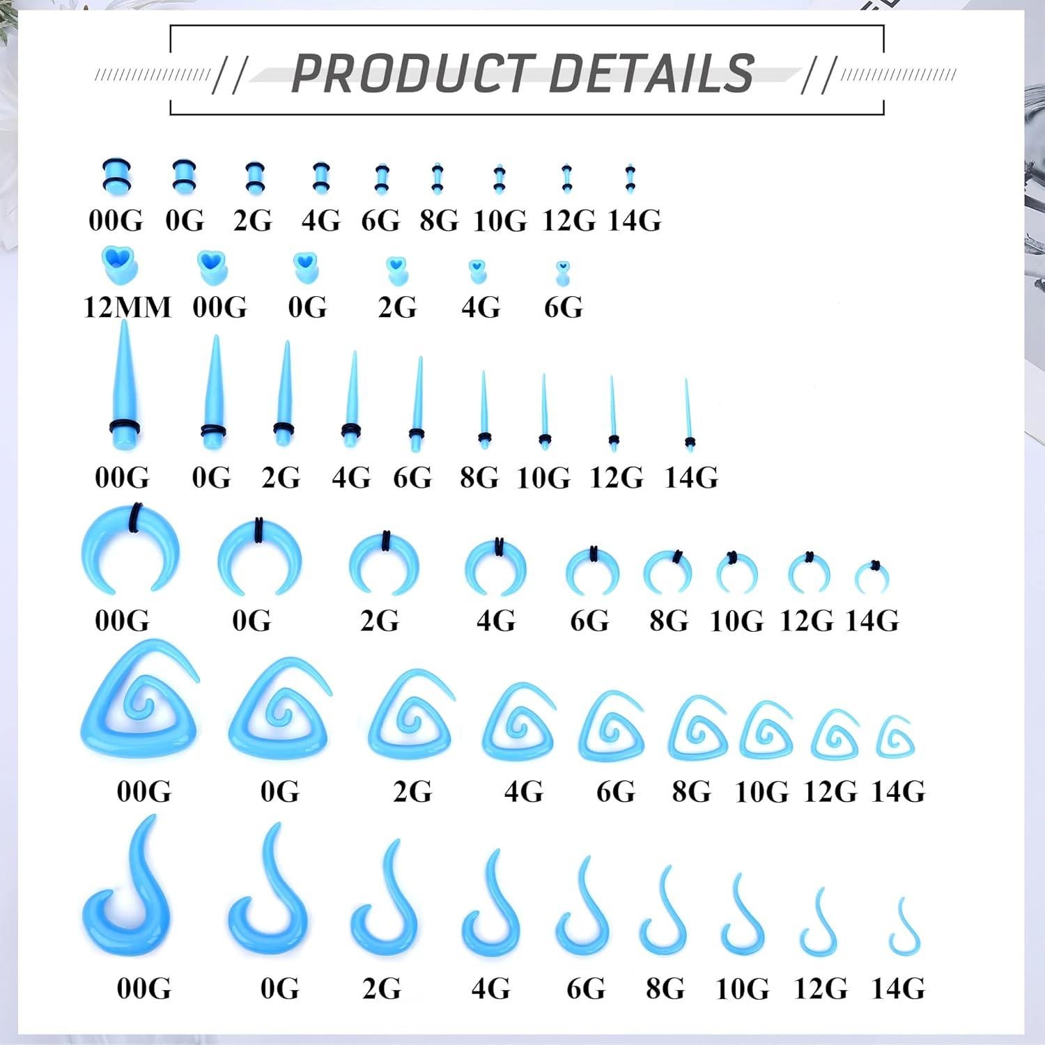Kit de Estiramiento de Orejas 93 Piezas ORAZIO 14G-00G