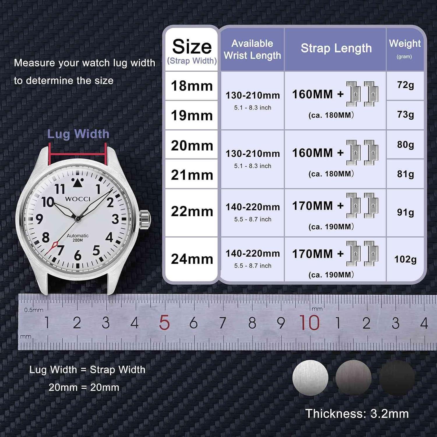 Banda de Reloj de Metal WOCCI 18mm Acero Inoxidable Negro