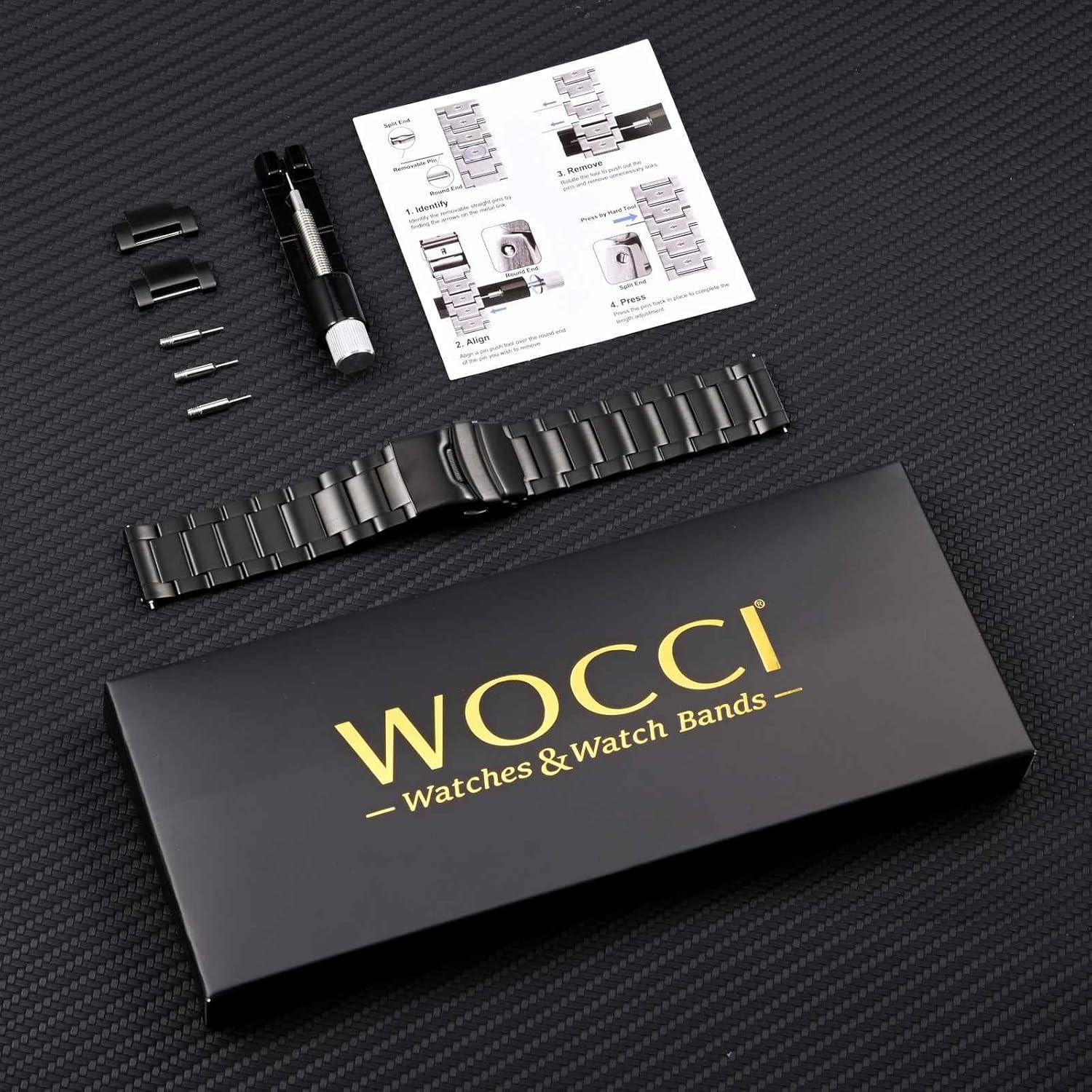 Banda de Reloj de Metal WOCCI 18mm Acero Inoxidable Negro