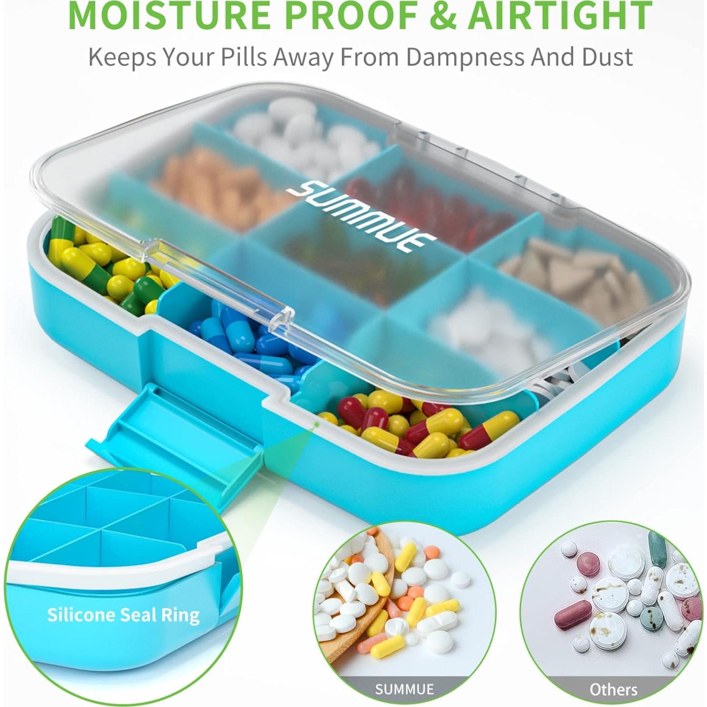 Organizador de Pastillas Grande SUMMUE 9 Compartimentos Azul