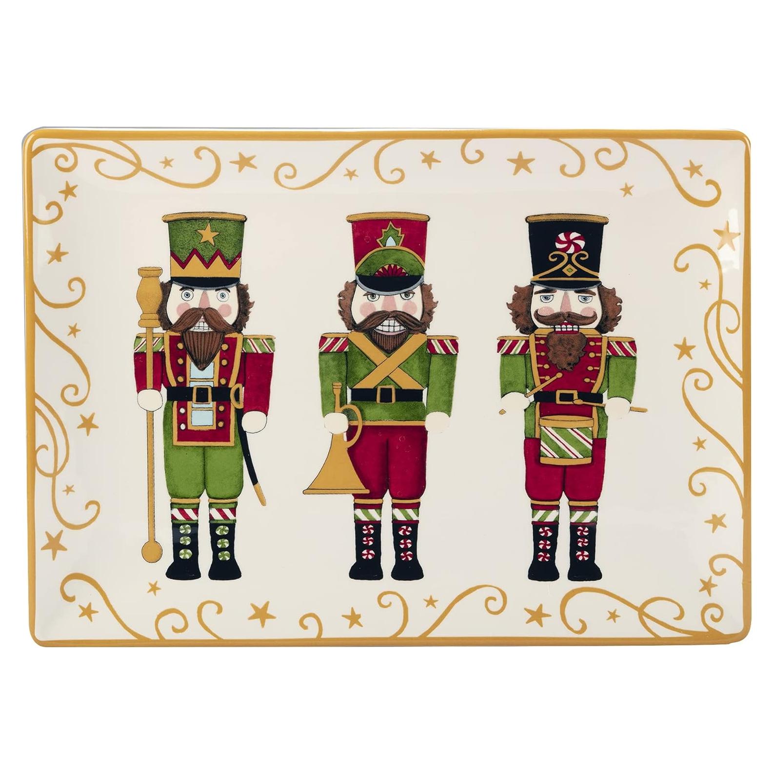 Plato Rectangular Cerámica Nutcracker Navidad 35.56x25.4cm