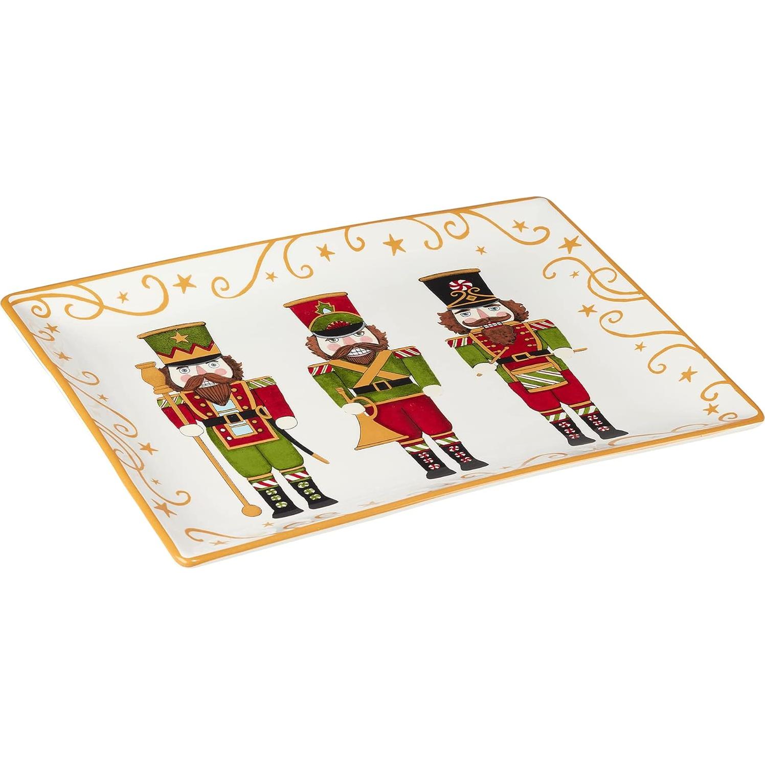 Plato Rectangular Cerámica Nutcracker Navidad 35.56x25.4cm