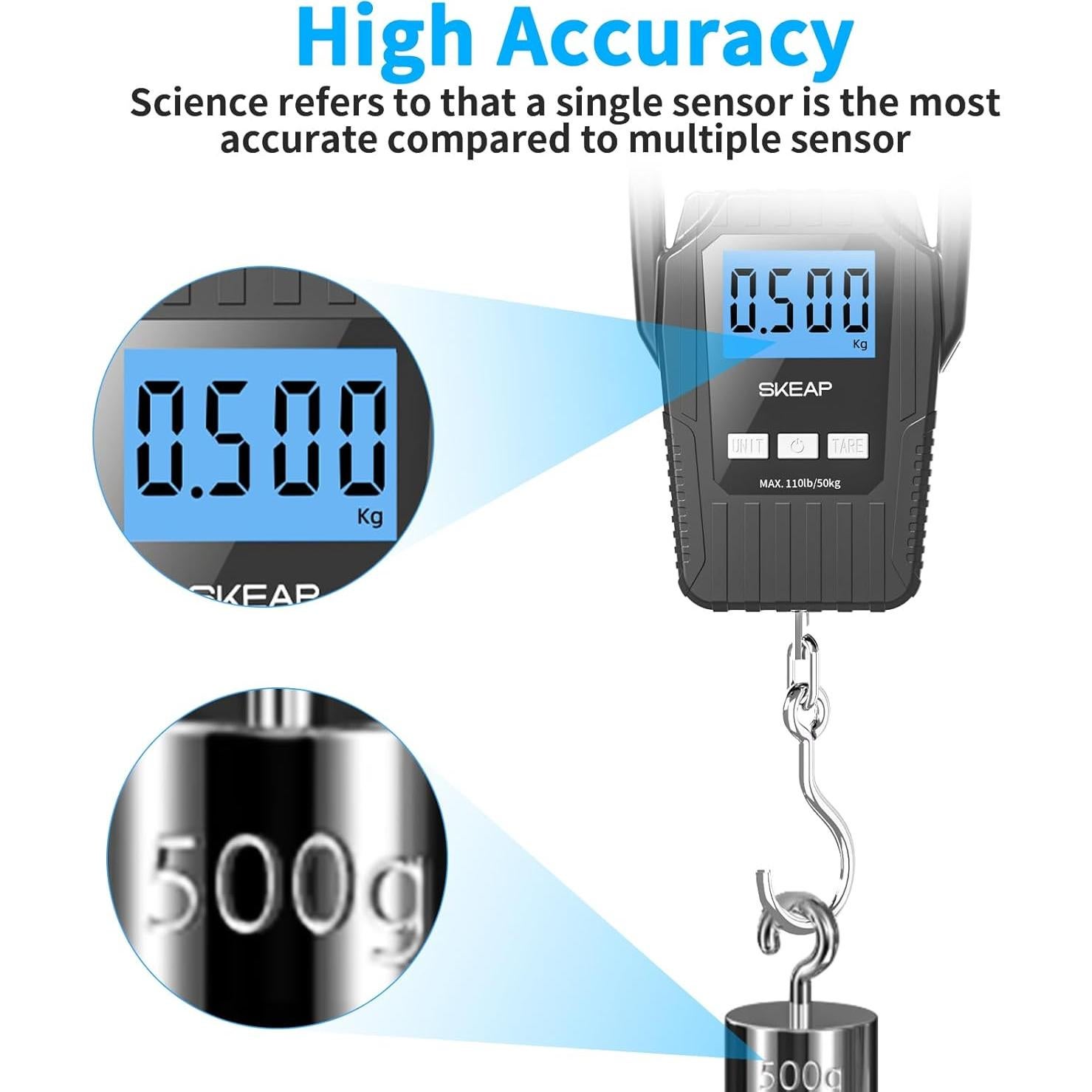 Báscula Digital de Pesca SKEAP 50kg con Pantalla LCD Retroiluminada