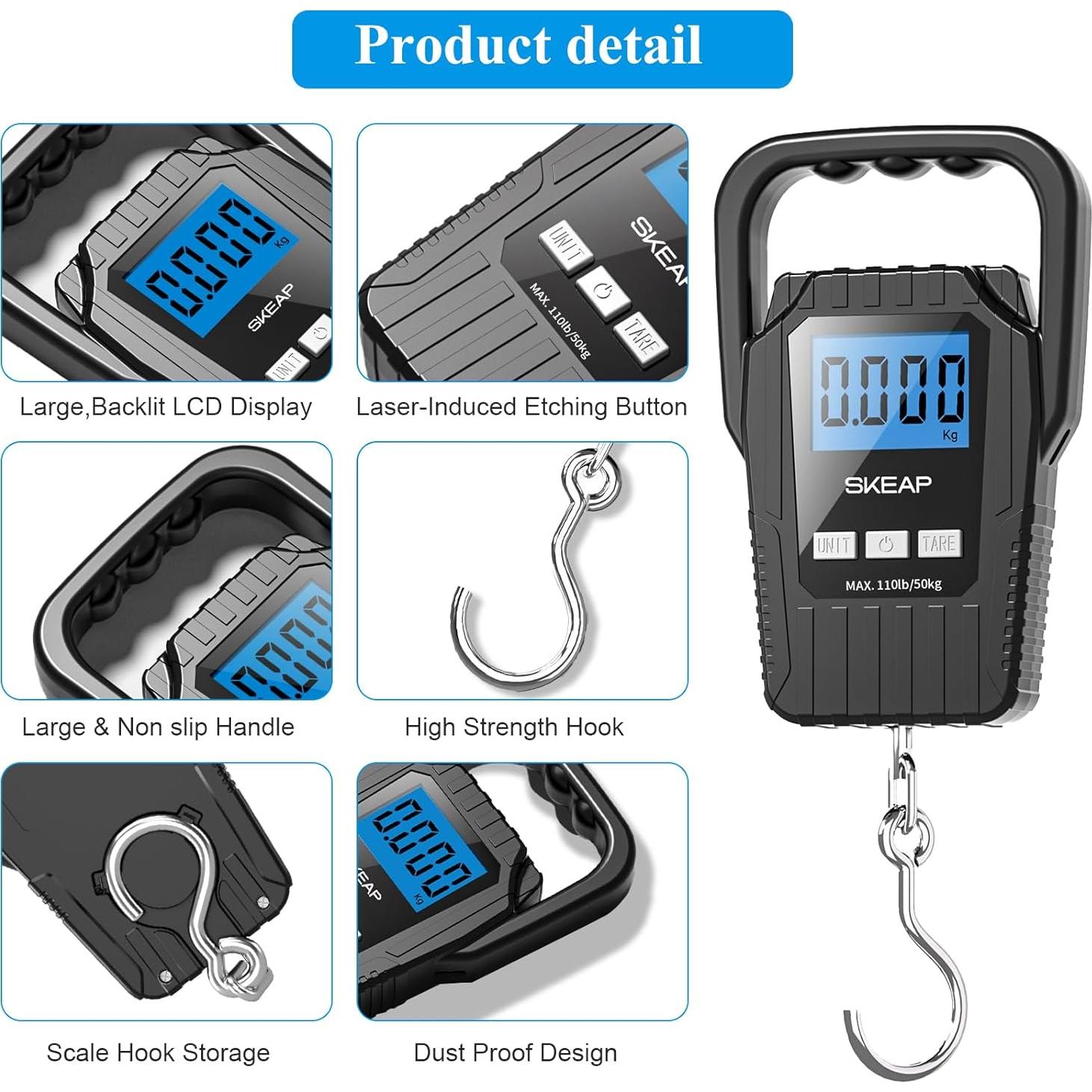 Báscula Digital de Pesca SKEAP 50kg con Pantalla LCD Retroiluminada