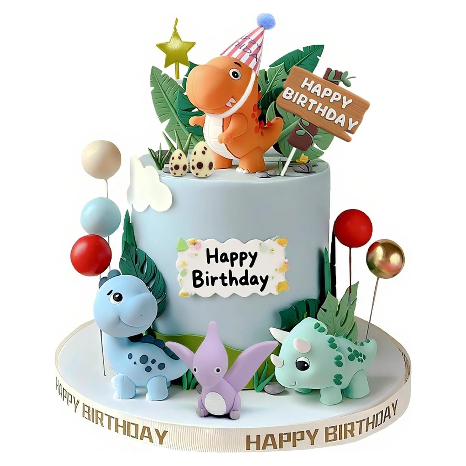 20pcs Dinosaur Cake Topper Set with Dinosaur Eggs - Reusable Dinosaur Cake Decorations，Dinosaur Birthday Decorations for Boys & Girls (Dinosaur Cupcake Toppers, Happy Birthday Cake Accessories)