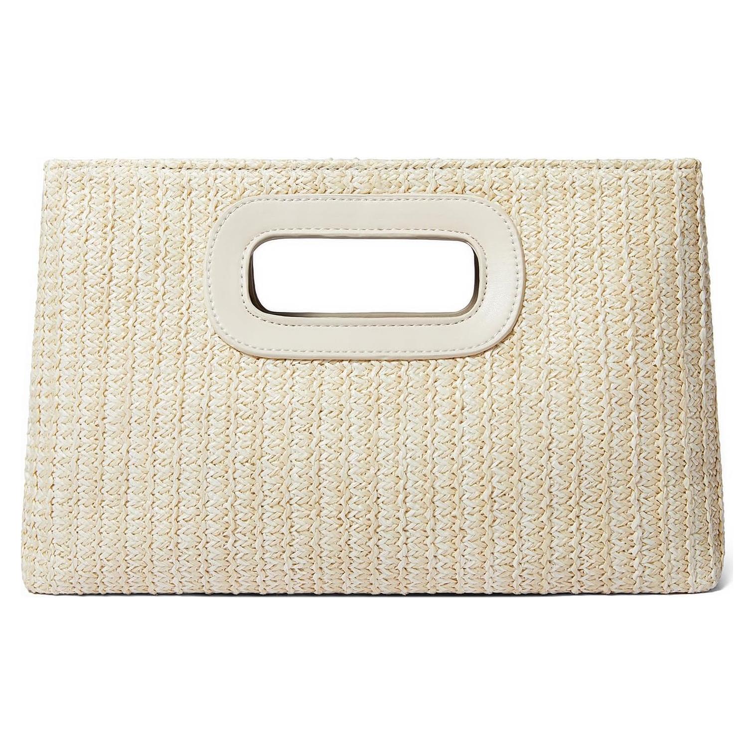 Clutch de Paja Beige Enfuntins con Asa Superior 29.2x5.1x19.1cm