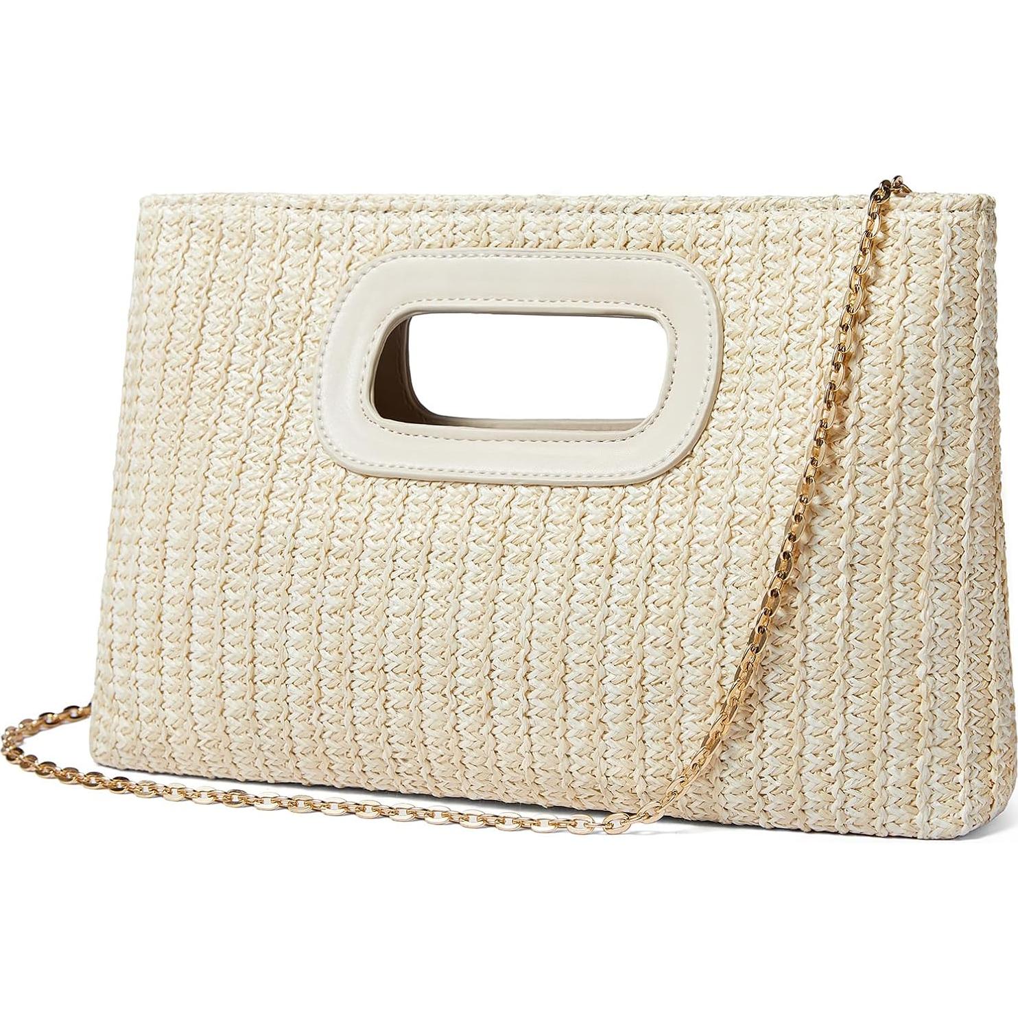 Clutch de Paja Beige Enfuntins con Asa Superior 29.2x5.1x19.1cm