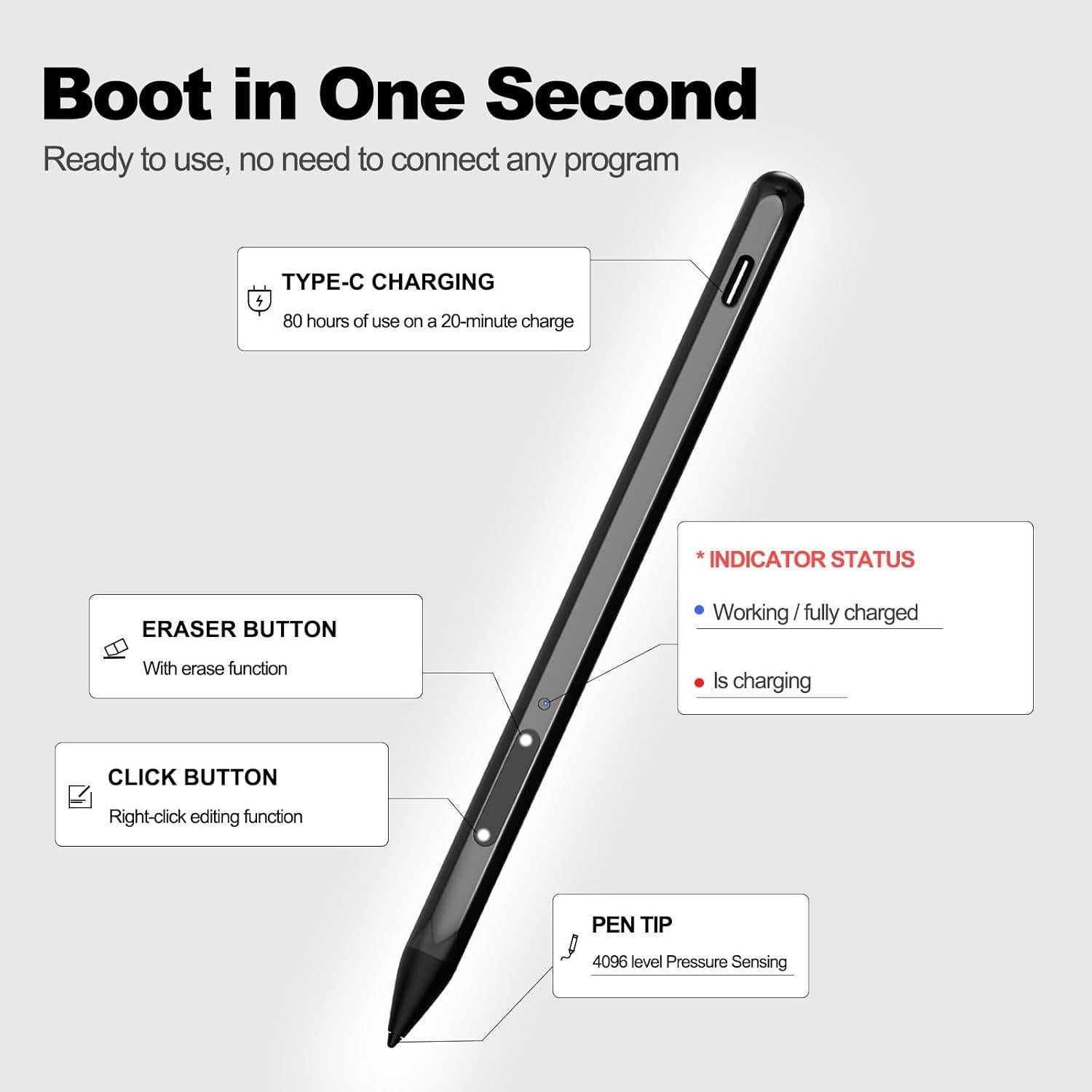 Lápiz Stylus Activo MPP 2.0 para HP Envy x360 Negro