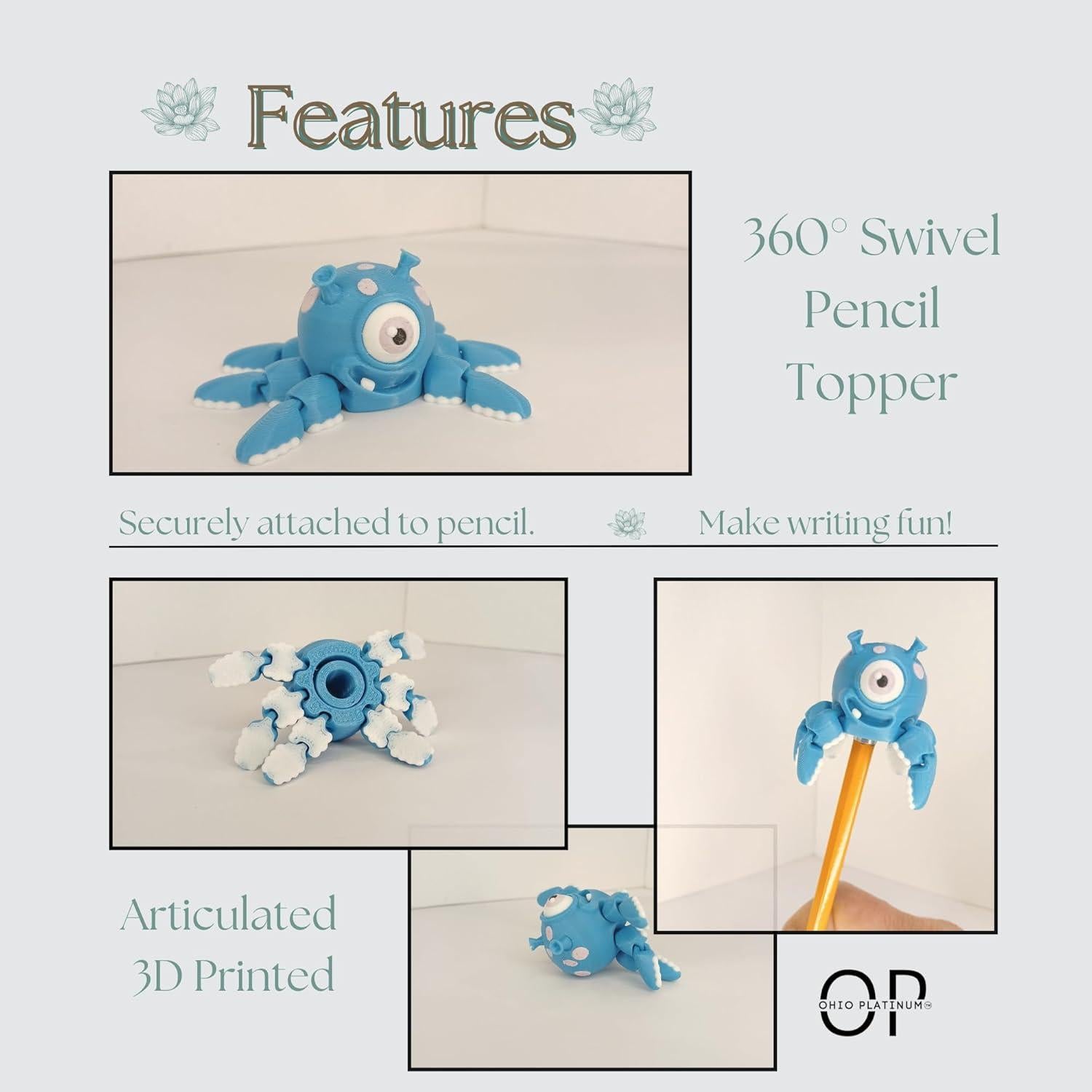 Tapa de Lápiz Alienígena Articulada 3D Azul - Alivio TDAH