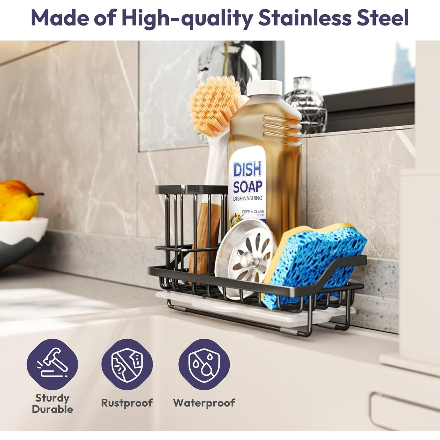 Soporte para Esponjas de Fregadero SWTYMIKI Acero Inoxidable Negro