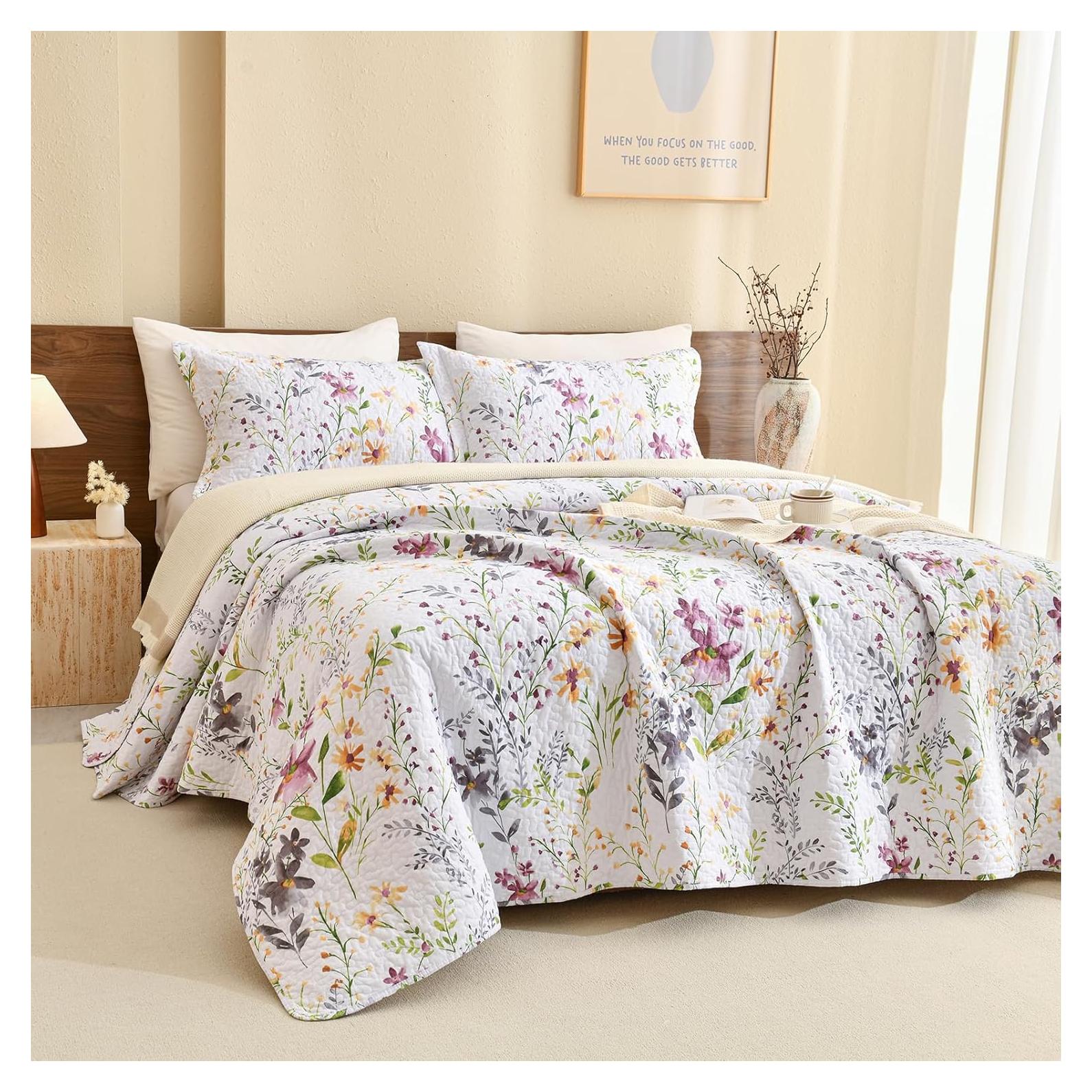 Juego de Colcha Queen 3 Piezas Sanracie Algodón Floral