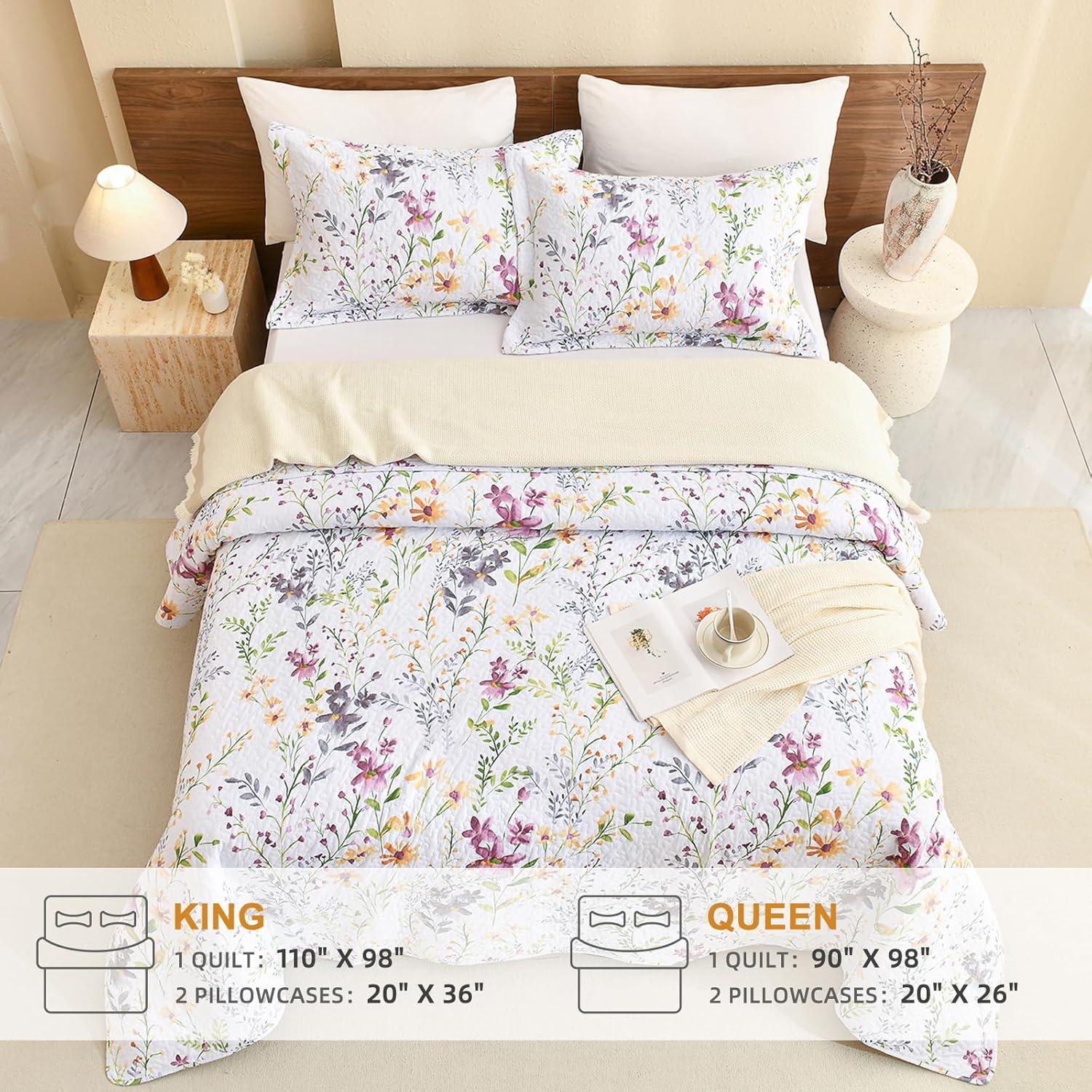 Juego de Colcha Queen 3 Piezas Sanracie Algodón Floral