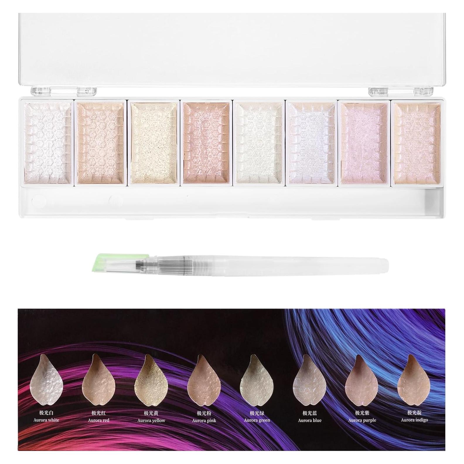 Set de Acuarelas Metálicas LIGHTWISH 8 Colores Aurora con Pincel