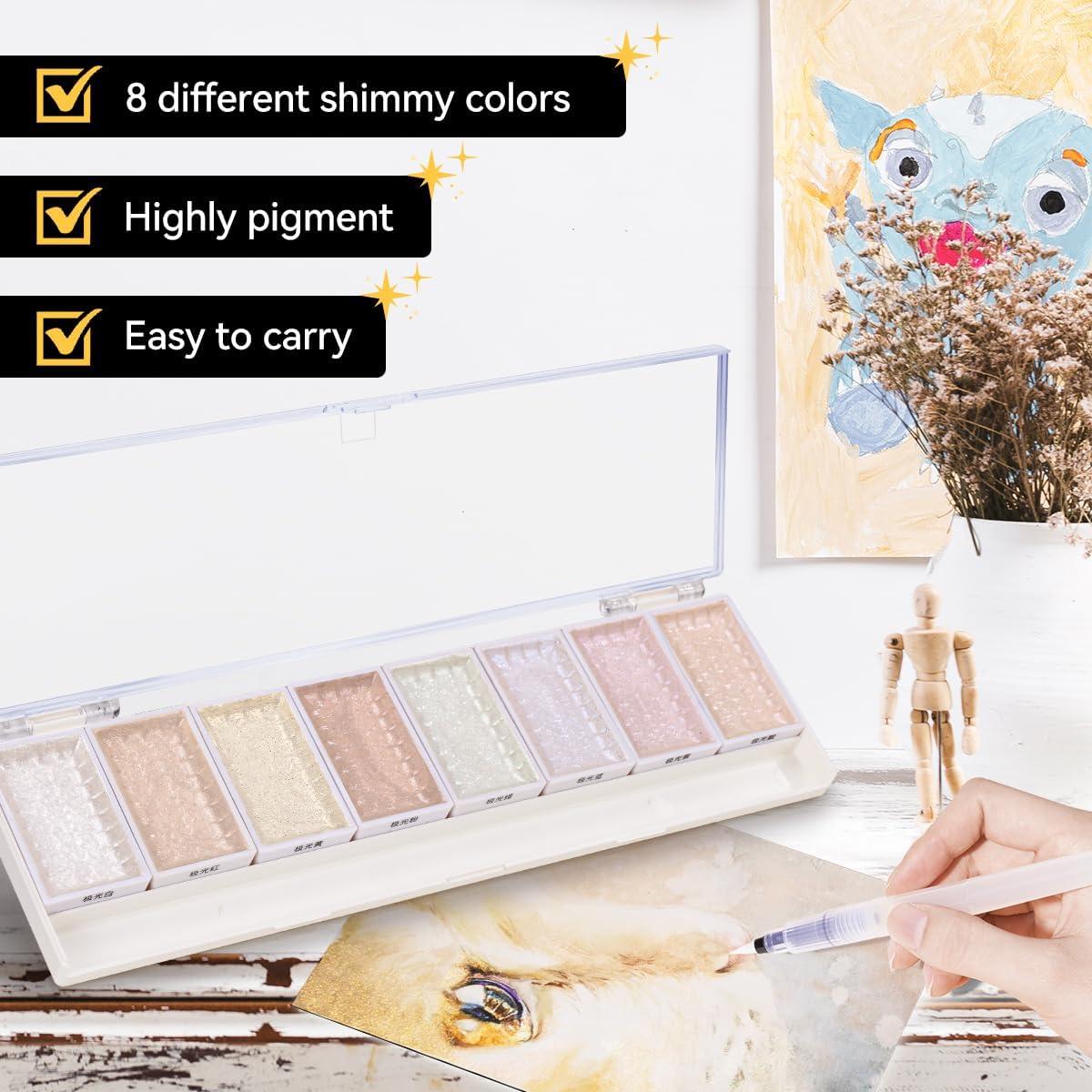 Set de Acuarelas Metálicas LIGHTWISH 8 Colores Aurora con Pincel