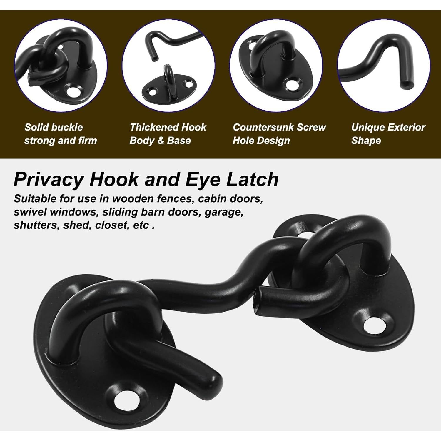 Gancho y Ojo de Privacidad Zorveiio 2 Pcs Acero Inoxidable Negro