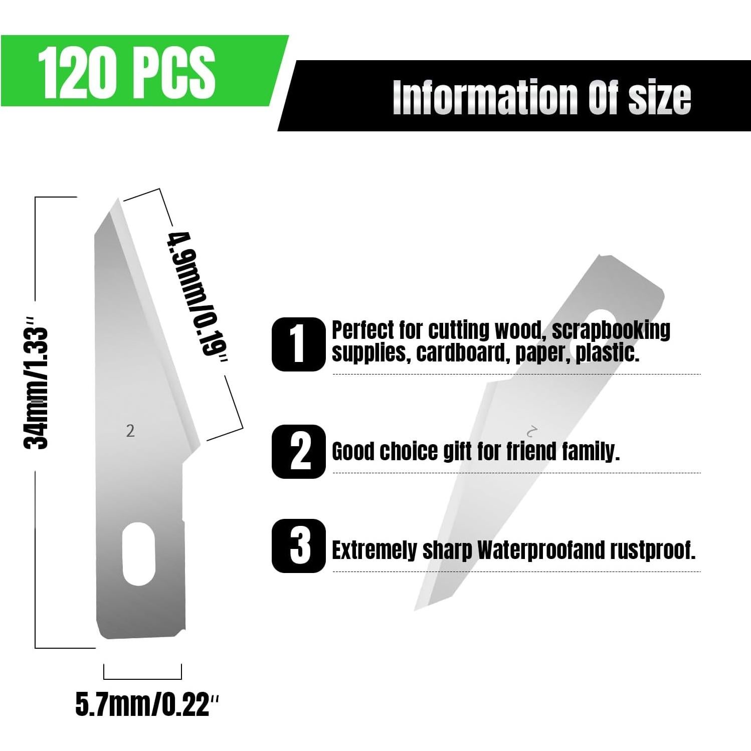 120 Cuchillas de Cuchillo Exacto Qimoo de Acero Carbono