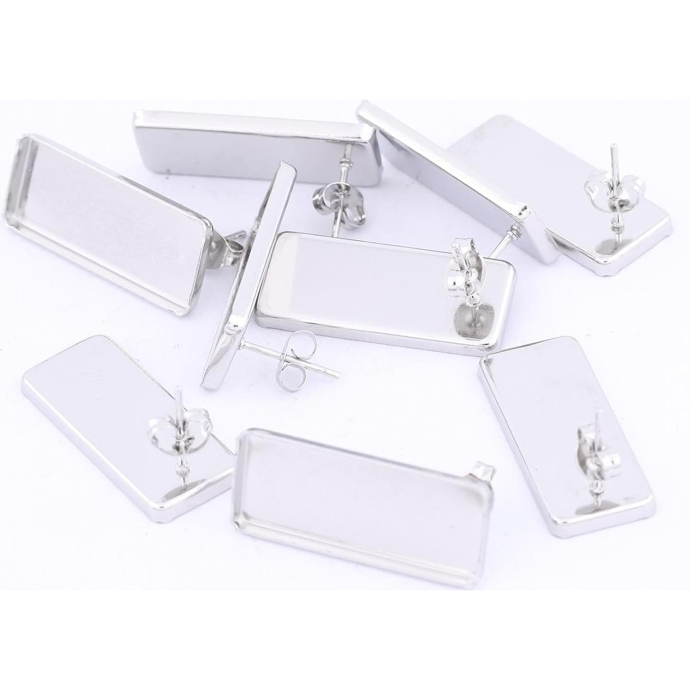20 Bases de Pendientes Rectangulares Reidgaller 10x25mm Acero Inoxidable