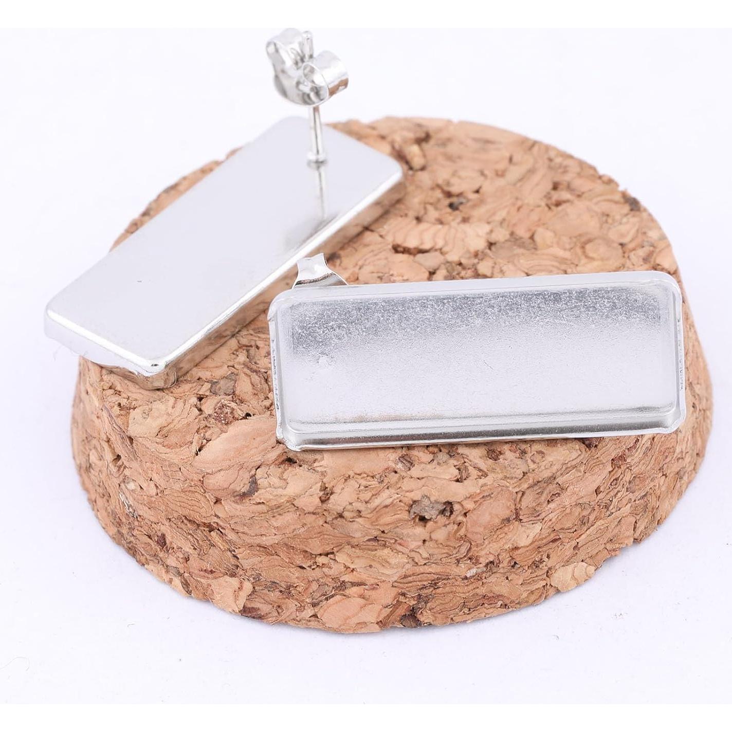 20 Bases de Pendientes Rectangulares Reidgaller 10x25mm Acero Inoxidable