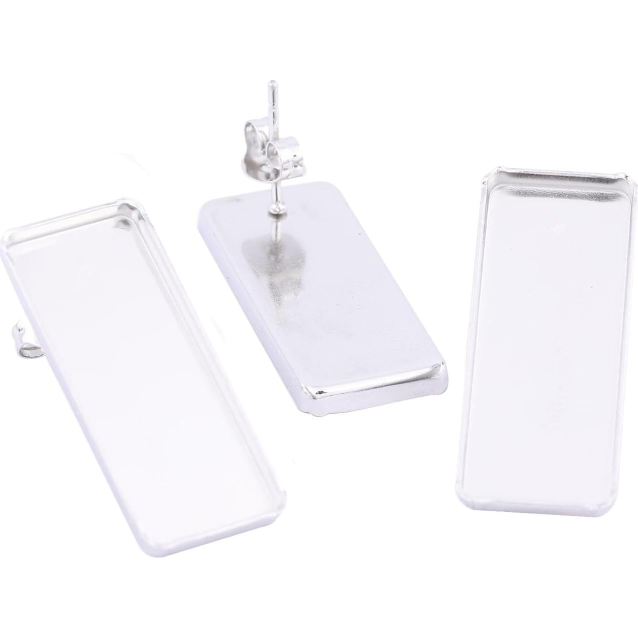 20 Bases de Pendientes Rectangulares Reidgaller 10x25mm Acero Inoxidable