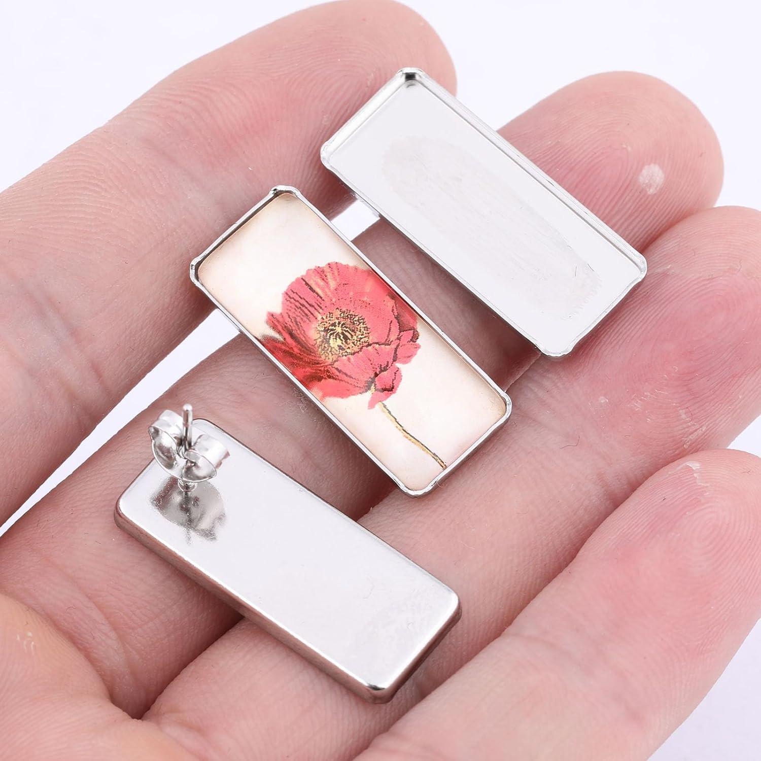 20 Bases de Pendientes Rectangulares Reidgaller 10x25mm Acero Inoxidable