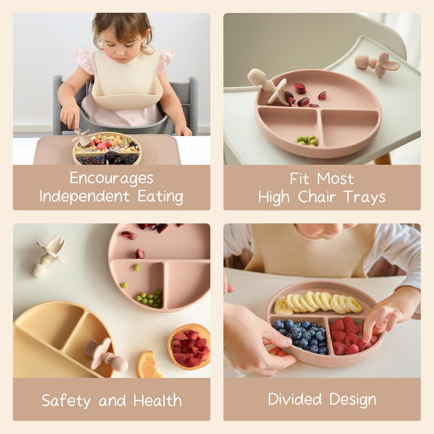 Platos de Succión Moonkie 2 Pcs Rosa Pálido Silicona BPA Libre