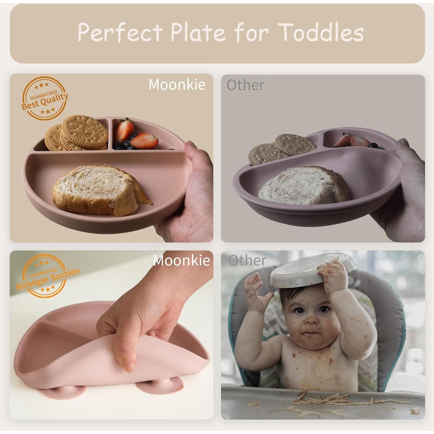 Platos de Succión Moonkie 2 Pcs Rosa Pálido Silicona BPA Libre