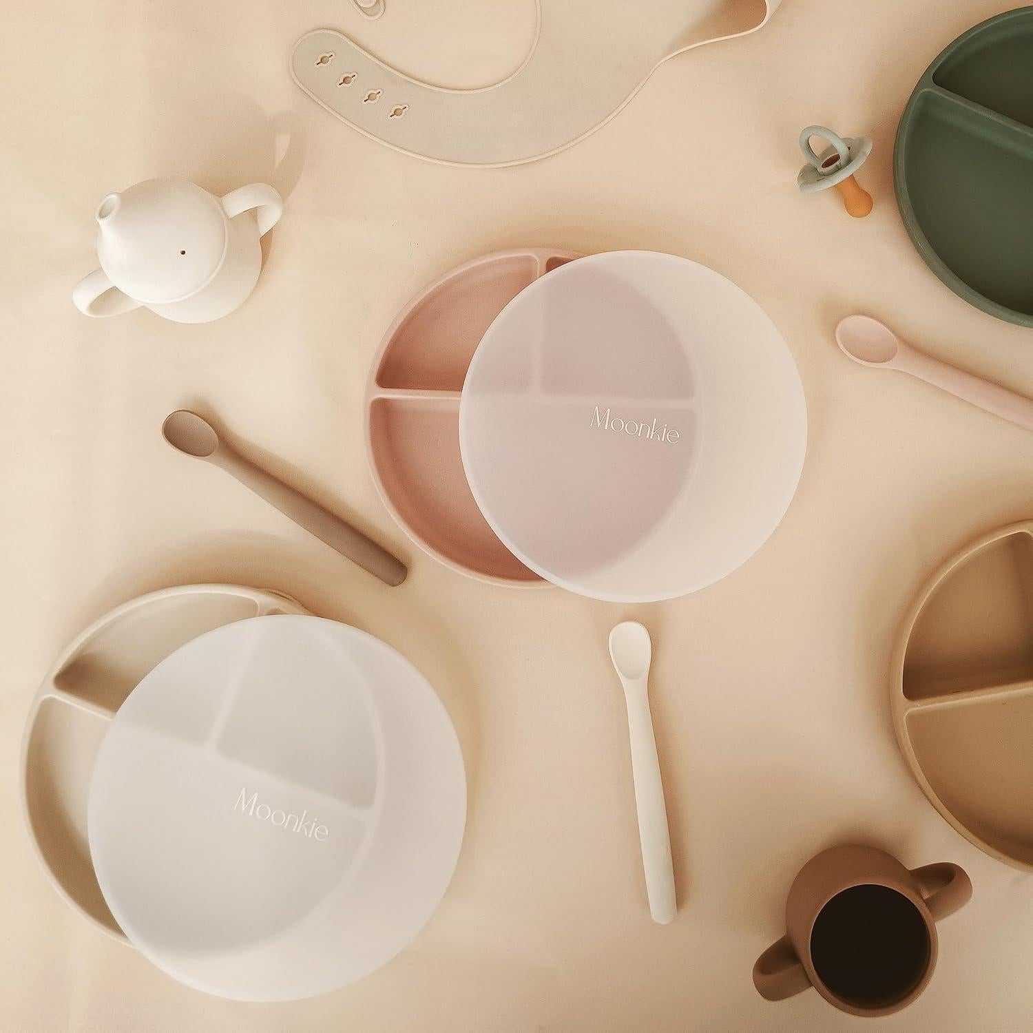 Platos de Succión Moonkie 2 Pcs Rosa Pálido Silicona BPA Libre