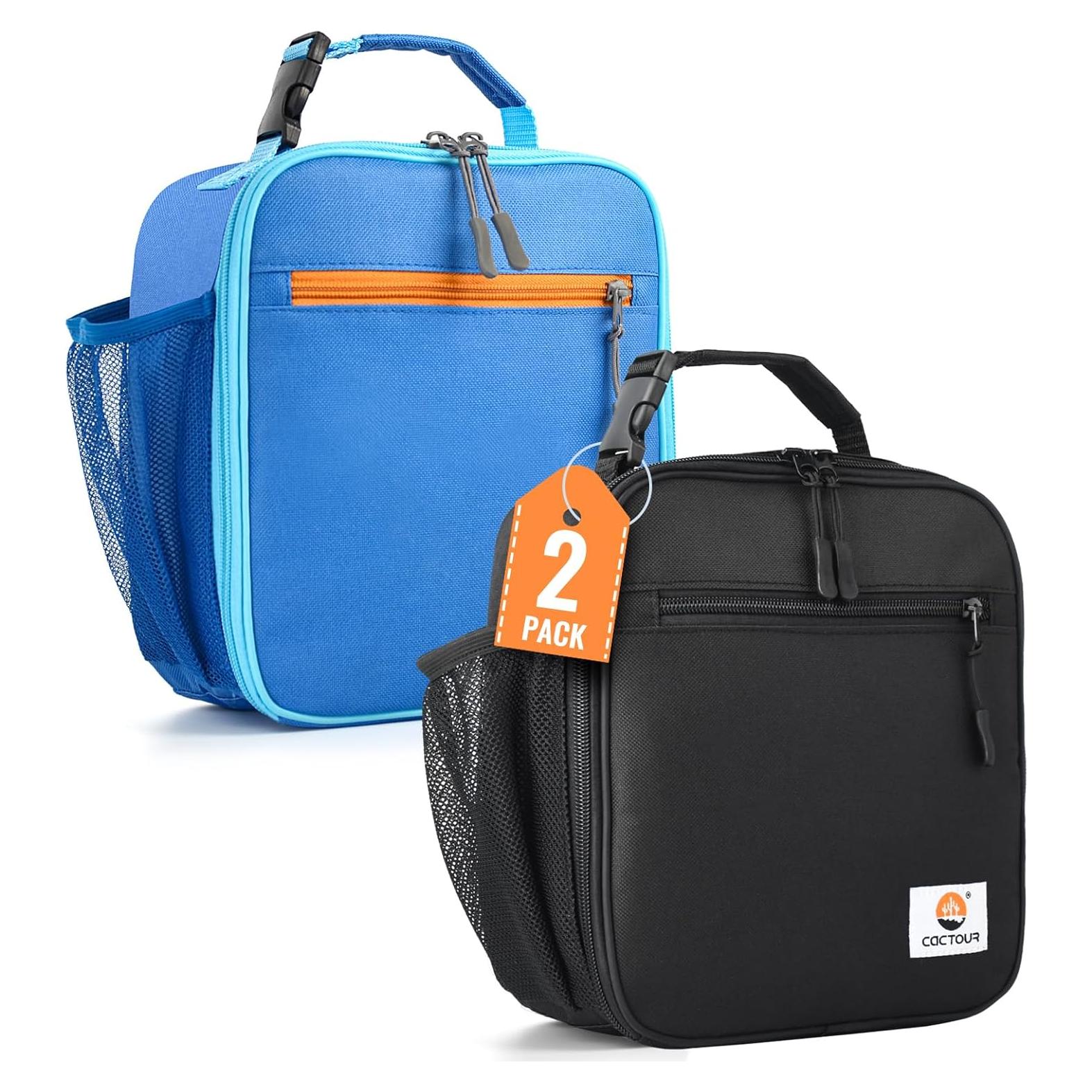 Bolsa de Almuerzo Aislada CaCTOUR para Niños 2 Piezas Azul y Negro