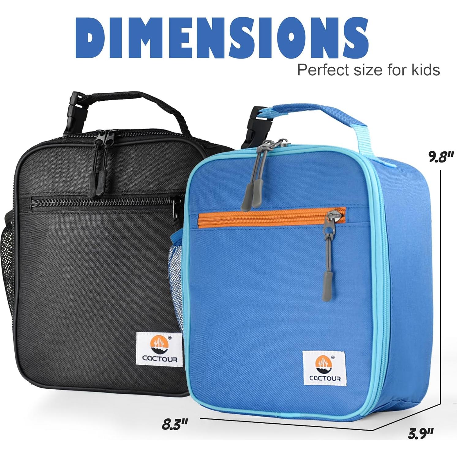 Bolsa de Almuerzo Aislada CaCTOUR para Niños 2 Piezas Azul y Negro