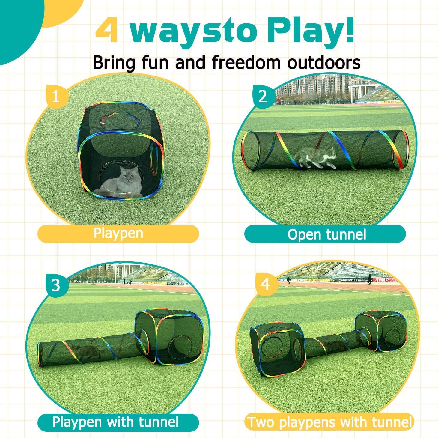 Parque para Gatos LUCKITTY con 2 Cubos y Túnel, Exterior