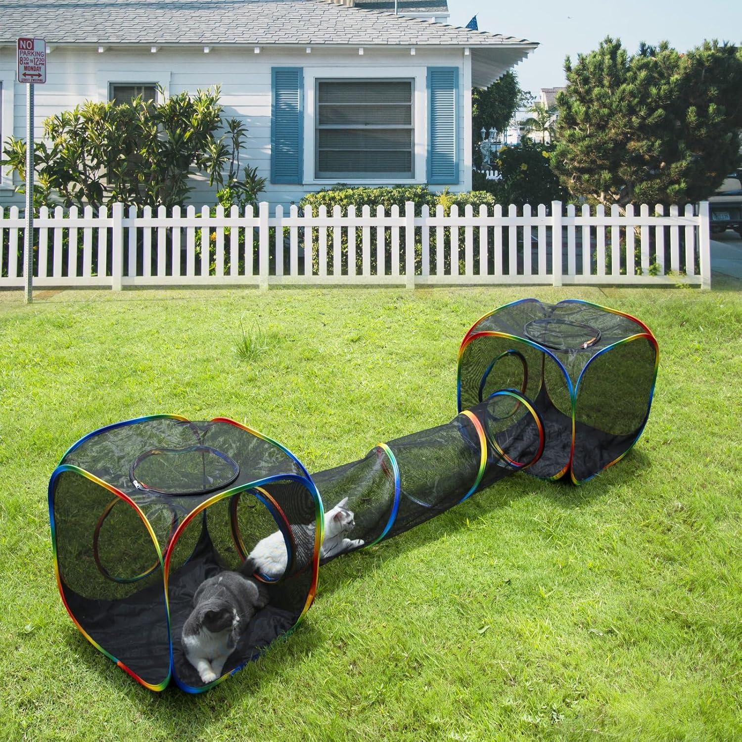 Parque para Gatos LUCKITTY con 2 Cubos y Túnel, Exterior