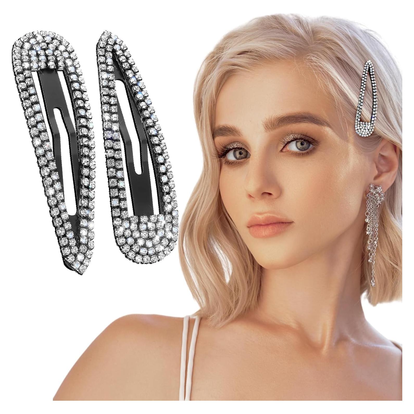 2 Piezas Pinzas para el Cabello WLLHYF con Rhinestones Negros