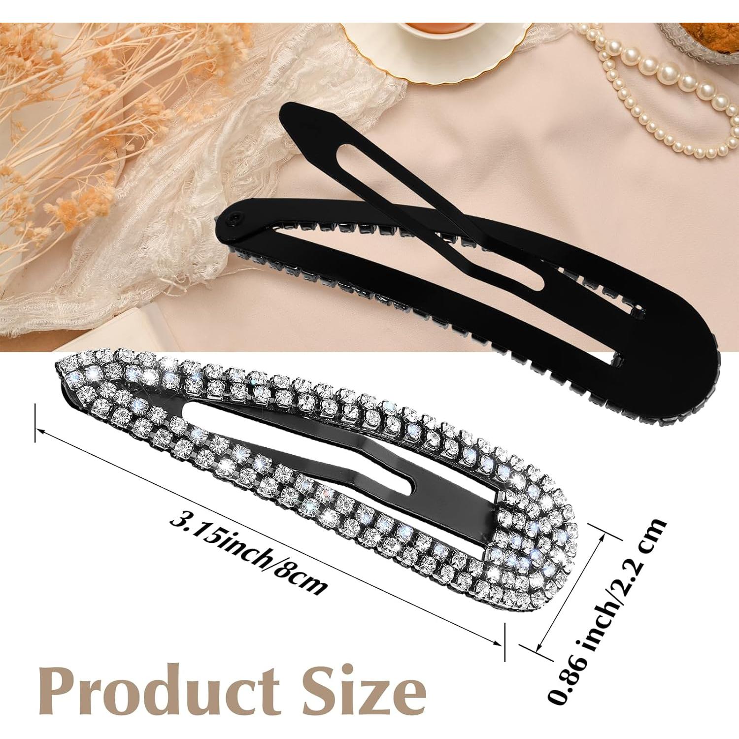 2 Piezas Pinzas para el Cabello WLLHYF con Rhinestones Negros
