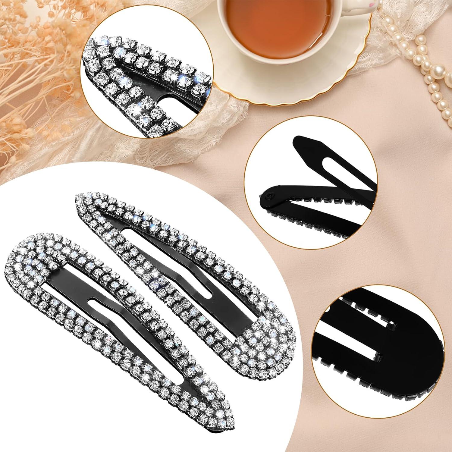 2 Piezas Pinzas para el Cabello WLLHYF con Rhinestones Negros