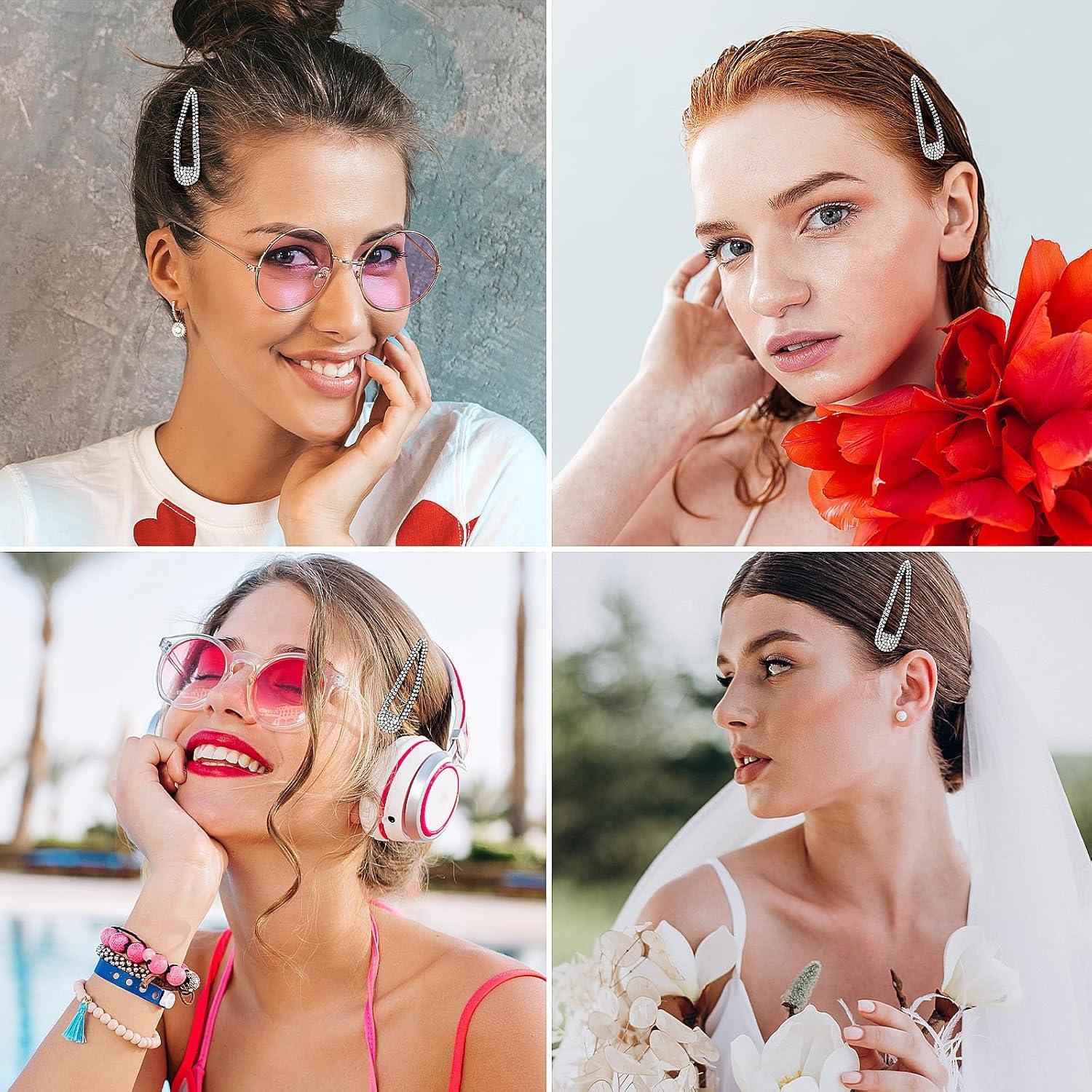 2 Piezas Pinzas para el Cabello WLLHYF con Rhinestones Negros