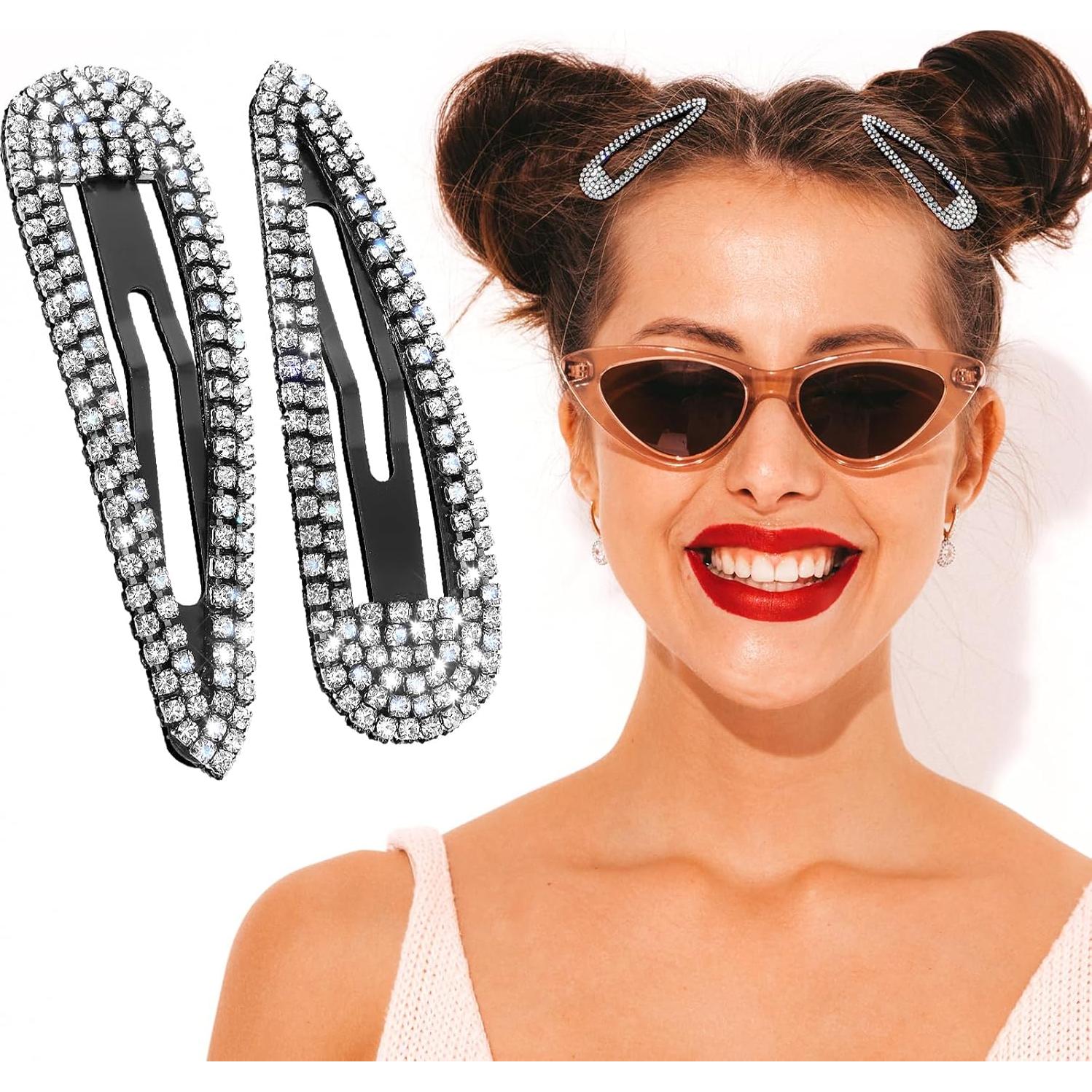 2 Piezas Pinzas para el Cabello WLLHYF con Rhinestones Negros