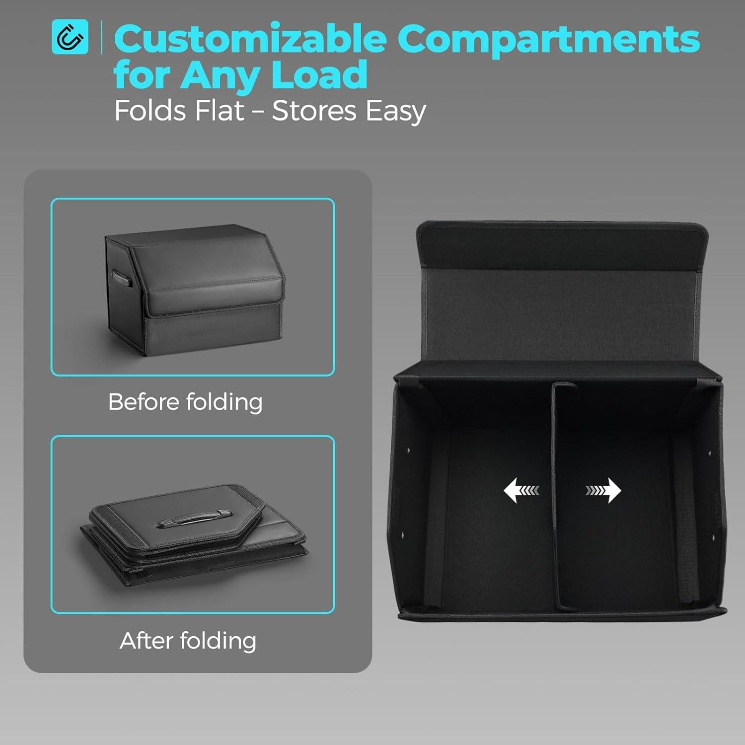 Organizador de Maletero Fyzeoty de Cuero Plegable 39L Negro