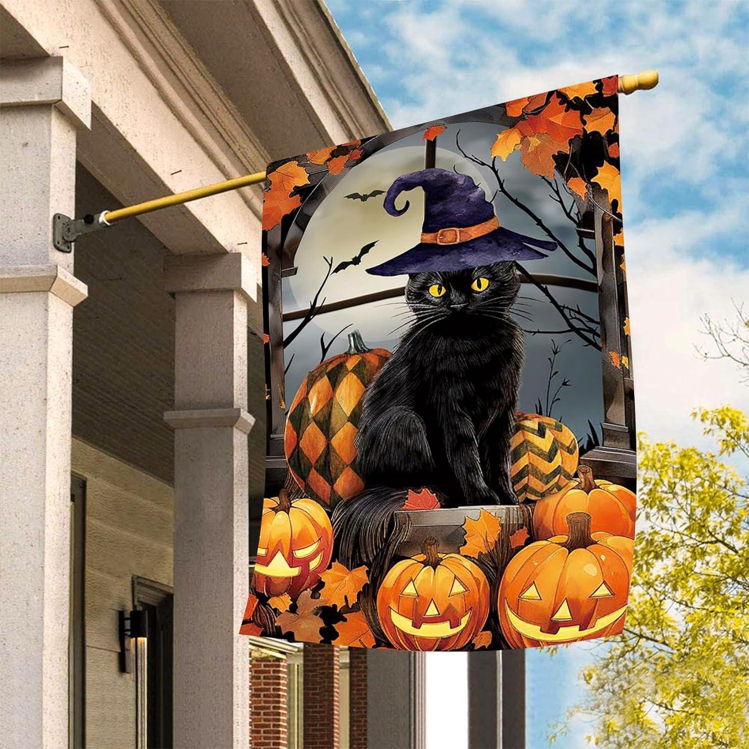 Bandera de Jardín Halloween Texupday 30x45 cm Gato Bruja