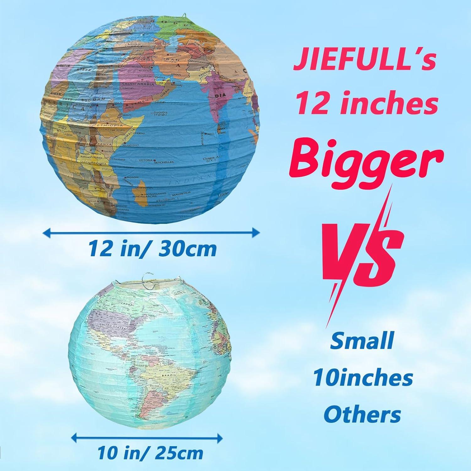 Conjunto de 10 Lámparas de Papel Mapa Mundial JIEFULL 30 cm