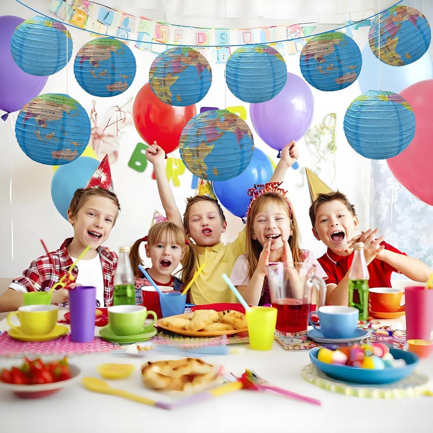 Conjunto de 10 Lámparas de Papel Mapa Mundial JIEFULL 30 cm