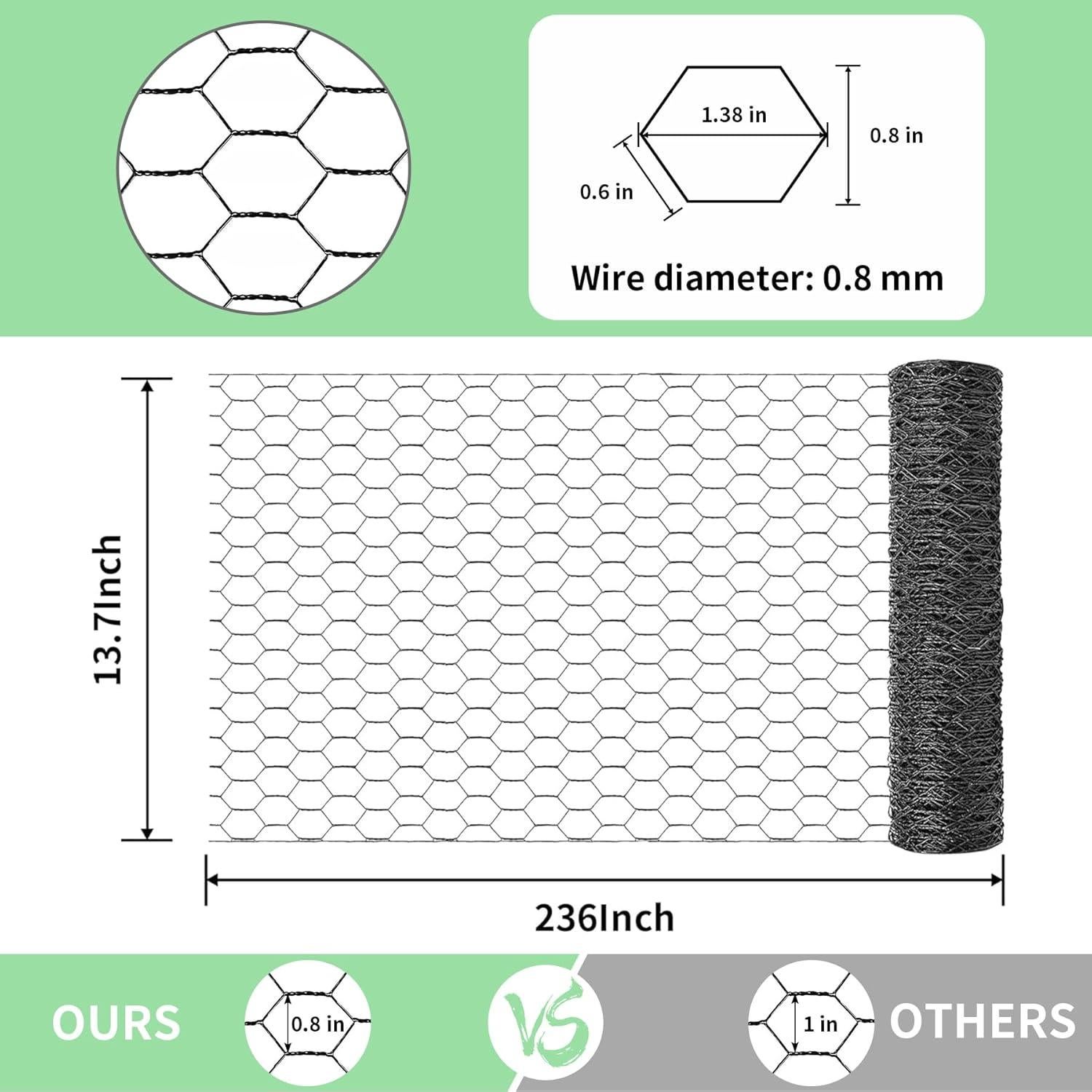 Malla de Alambre de Pollo Galvanizada Miuwauer 0.35x6m PVC Negro