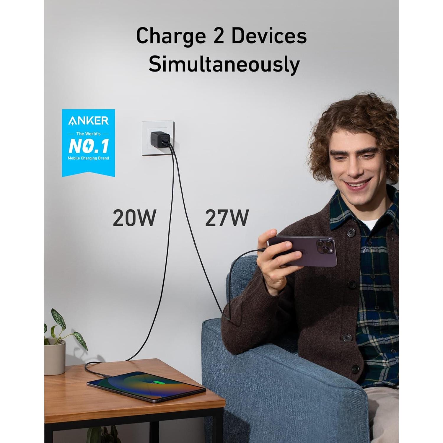 Cargador Anker Nano 3, 47W 2 Puertos USB-C Plegable Negro