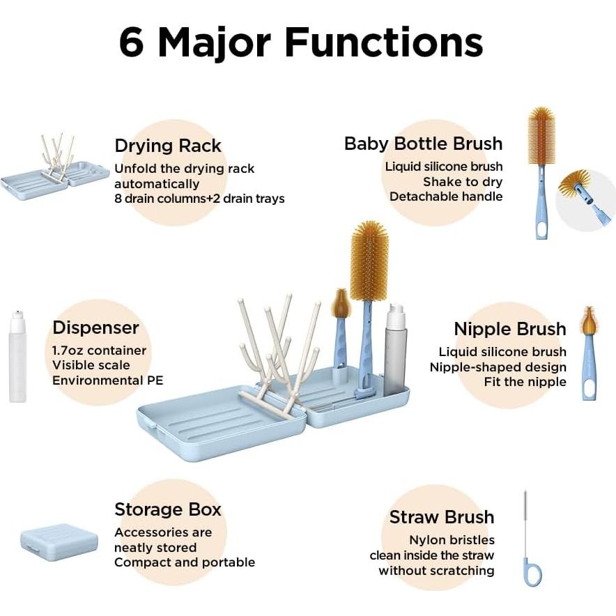 Kit de Limpieza de Botellas de Viaje VOGOGE 6 en 1 Azul