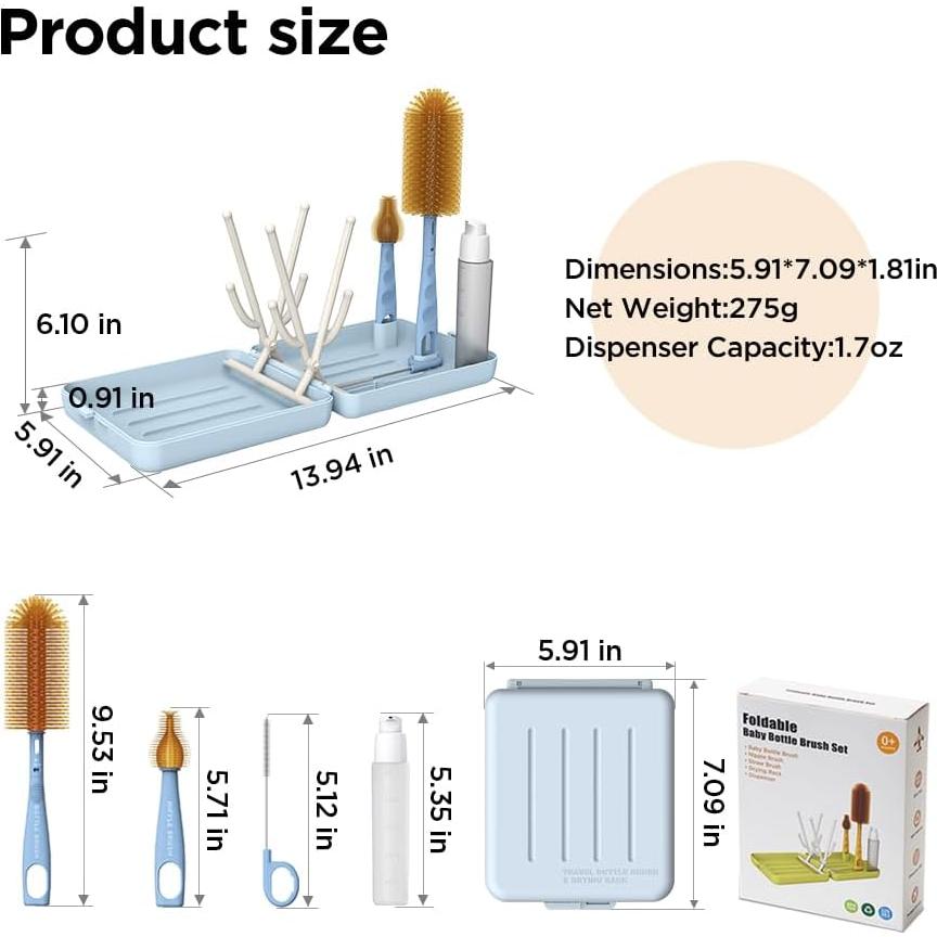 Kit de Limpieza de Botellas de Viaje VOGOGE 6 en 1 Azul