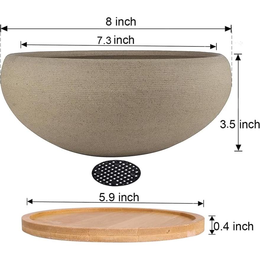 Maceta de Bonsai MUZHI Cerámica Redonda 20 cm con Bandeja