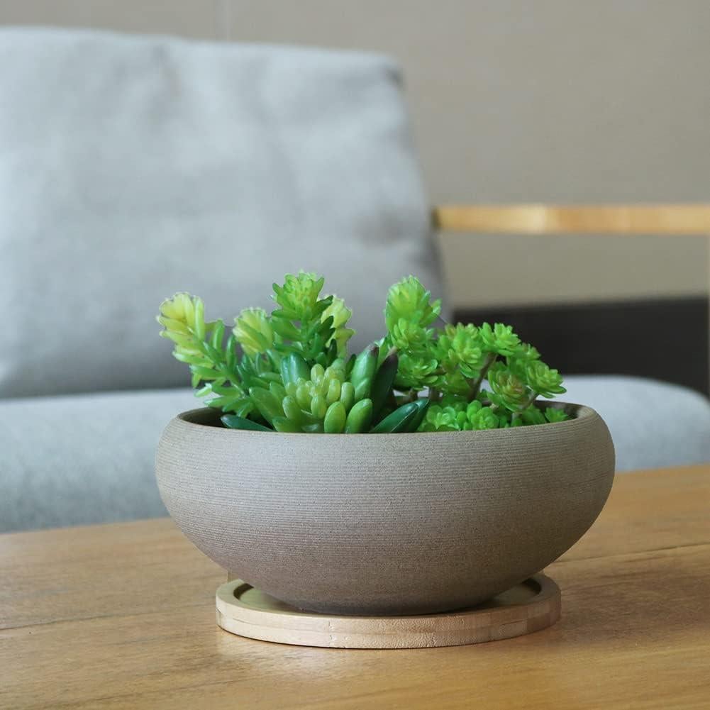 Maceta de Bonsai MUZHI Cerámica Redonda 20 cm con Bandeja