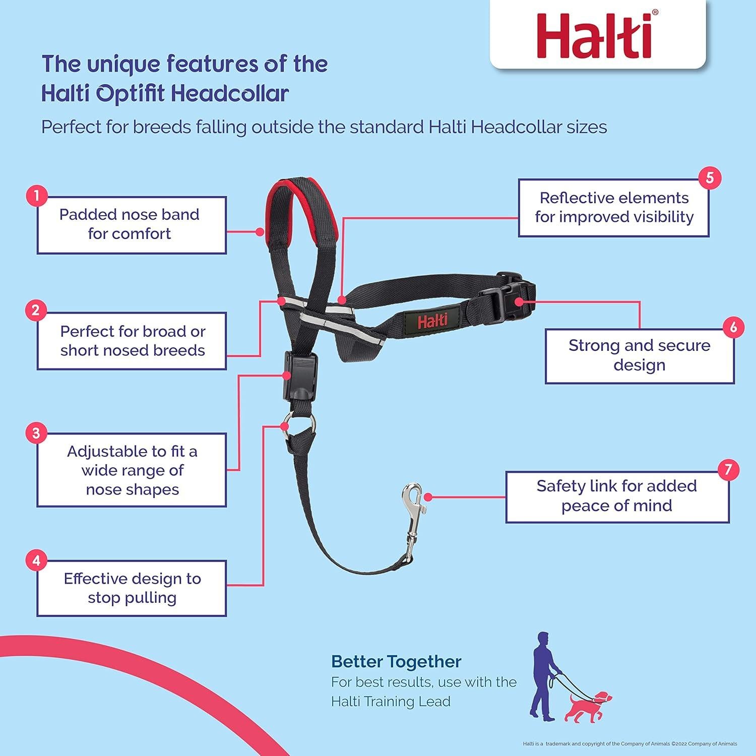 Collar de Cabeza HALTI OptiFit para Perros Pequeños - Ajustable y Reflectante