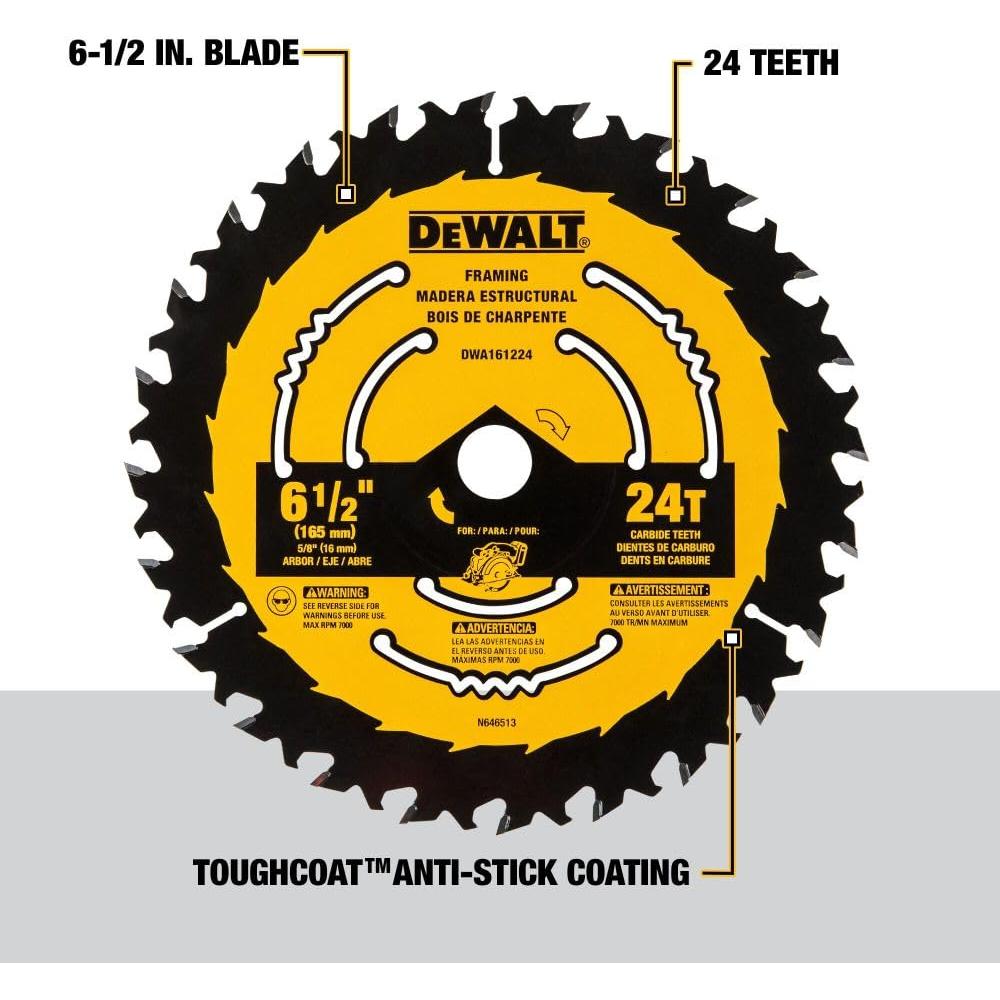Sierra Circular DEWALT 6.5" 24 Dientes Carburo DWA161224
